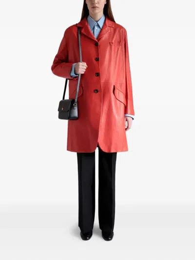 Bally Buttoned Leather Coat In Red