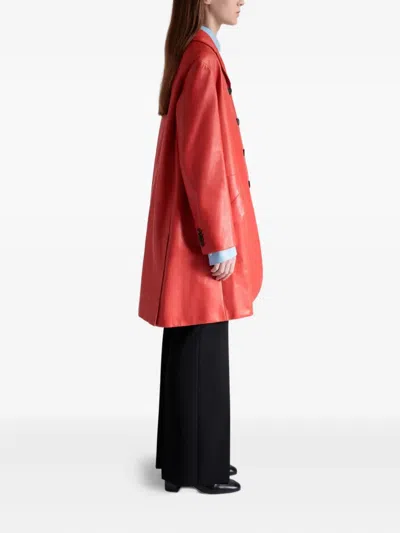 Bally Buttoned Leather Coat In Red