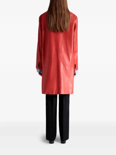 Bally Buttoned Leather Coat In Red