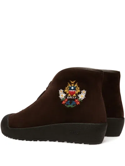 Bally Embroidered-crest Suede Boot In Brown