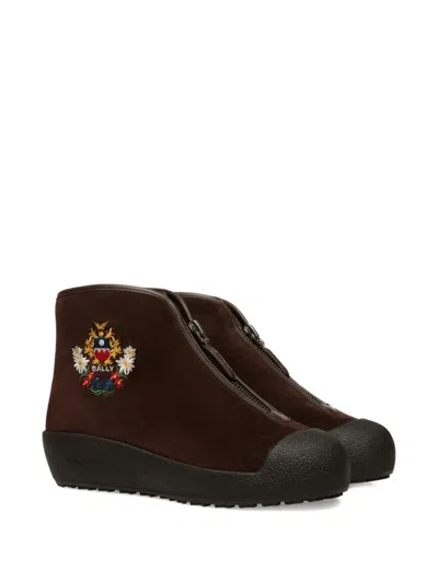 Bally Embroidered-crest Suede Boot In Brown