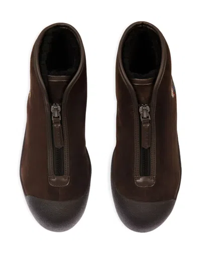 Bally Embroidered-crest Suede Boot In Brown