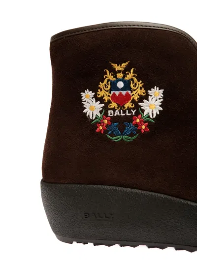 Bally Embroidered-crest Suede Boot In Brown
