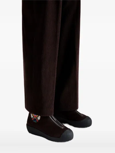 Bally Embroidered-crest Suede Boot In Brown