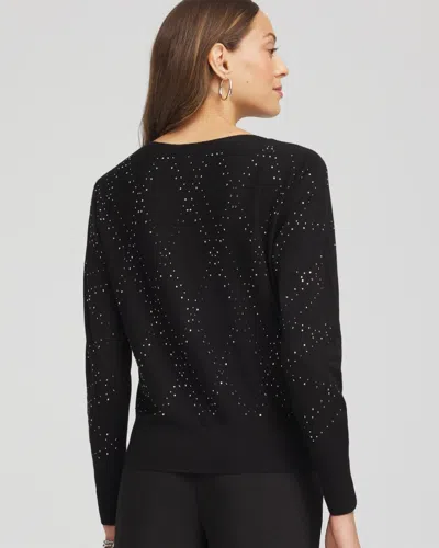 Chico's Ella Embellished Dolman Pullover Sweater In Black In Black