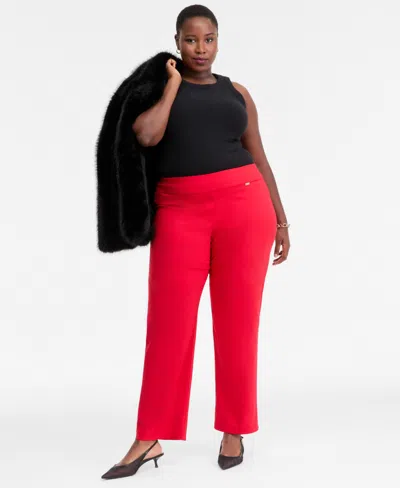 Inc International Concepts Plus Size Mid-rise Pull-on Straight-leg Pants, Created For Macy's In Red