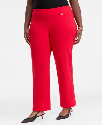 Inc International Concepts Plus Size Mid-rise Pull-on Straight-leg Pants, Created For Macy's In Red