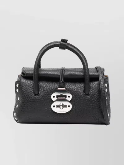 Zanellato Structured Black Hammered Leather Bag With Twist Lock Closure In Black