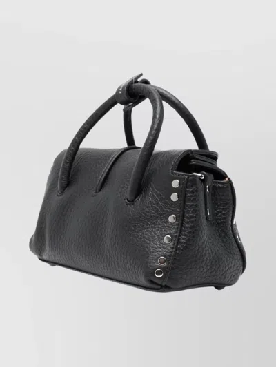 Zanellato Structured Black Hammered Leather Bag With Twist Lock Closure In Black