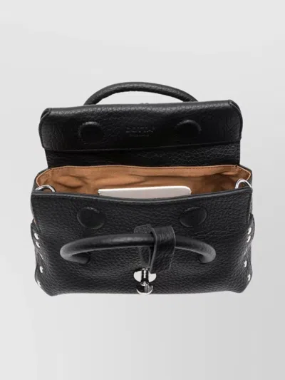 Zanellato Structured Black Hammered Leather Bag With Twist Lock Closure In Black