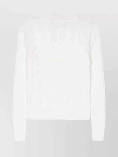 Aspesi Cable Knit Crew Neck Long Sleeve Sweater In White