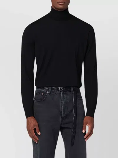 Drumohr Long Sleeve Turtleneck Fine Knit Sweater In Black