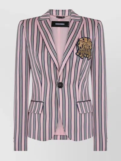 Dsquared2 Striped Jacket With Notched Lapels And Pockets In Multi