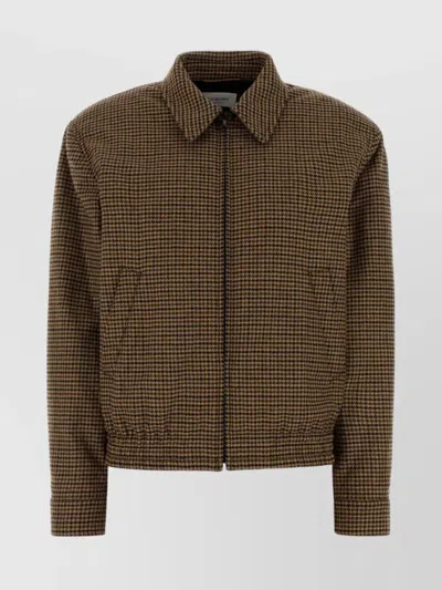 Saint Laurent Embroidered Wool Blend Jacket In Brown