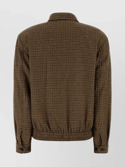 Saint Laurent Embroidered Wool Blend Jacket In Brown