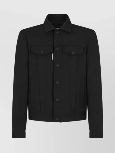 Dsquared2 Long Sleeve Collared Coat With Chest Pockets In Black
