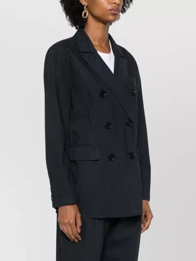 Aspesi Longline Blazer With Flap Pockets And Notched Lapels In Black