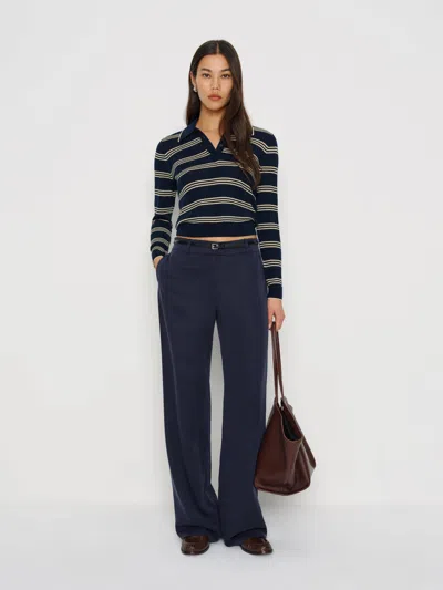 Reformation Hermia Stripe Merino Wool Polo Sweater In Blue
