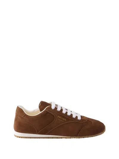 Prada Cocoa-coloured Sneakers In Suede Leather In Brown