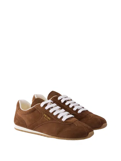 Prada Cocoa-coloured Sneakers In Suede Leather In Brown