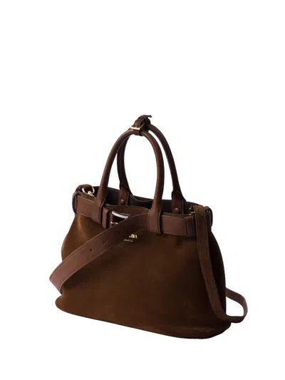 Prada Buckle Bag Medium Size Cacao Colour In Suede Women In Brown