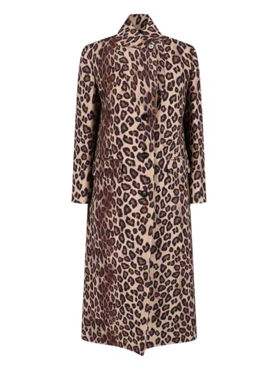 Alberto Biani Long Leopard Print Jacket With Notched Lapel In Animal Print