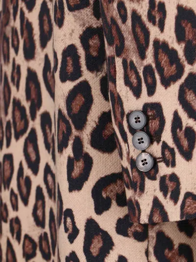 Alberto Biani Long Leopard Print Jacket With Notched Lapel In Animal Print