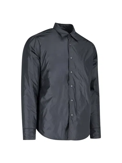 Aspesi Solid Grey Casual Shirt With Traditional Collar And Button-down Front In Black