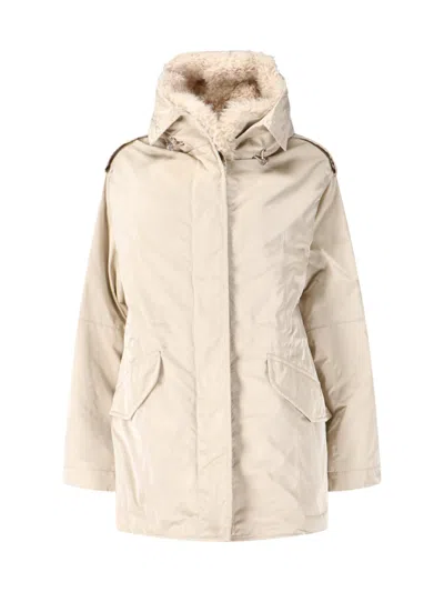 Ermanno Scervino Short Creamy Beige Shearling-lined Jacket With Epaulets In Neutral