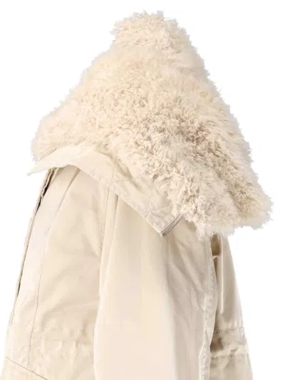 Ermanno Scervino Short Creamy Beige Shearling-lined Jacket With Epaulets In Neutral
