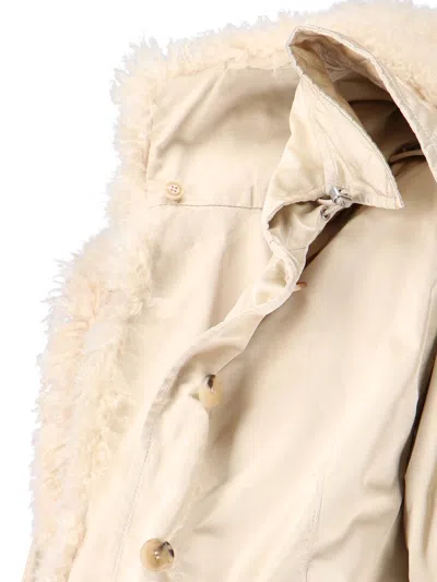 Ermanno Scervino Short Creamy Beige Shearling-lined Jacket With Epaulets In Neutral