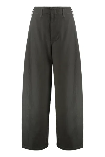 Lemaire Wide Leg Cotton Trousers In Brown