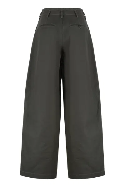 Lemaire Wide Leg Cotton Trousers In Brown