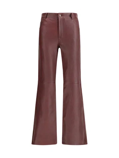 Chloé Women Flared Lambskin Leather Trousers In Burgundy