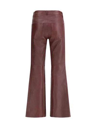 Chloé Women Flared Lambskin Leather Trousers In Burgundy