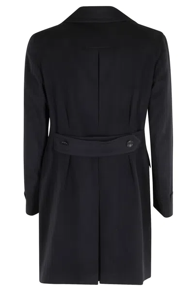 Tagliatore Knee-length Double-breasted Coat In Wool-cashmere Blend In Blue
