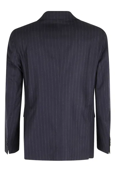 Tagliatore Pinstripe Wool Suit With Spear Lapel In Blue