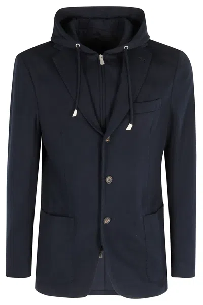 Eleventy Knitted-sleeve Layered Blazer In Blue