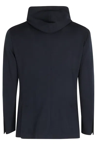 Eleventy Knitted-sleeve Layered Blazer In Blue