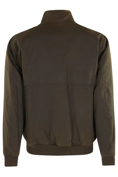 Baracuta Dark Green Cotton Bomber Jacket With Fleece Lining And Flap Pockets In Brown