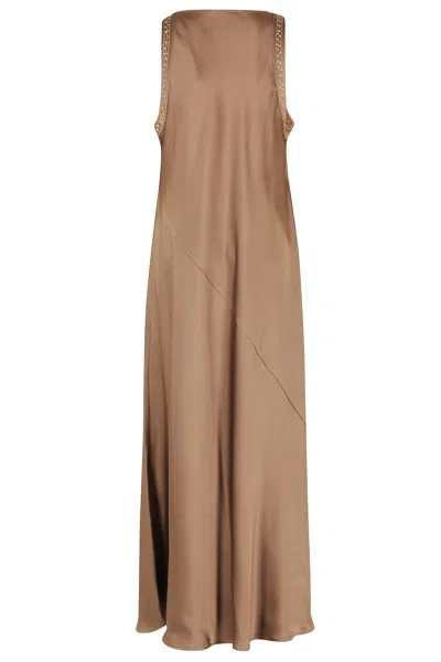 Antonelli Satin Paillette Sleeveless Dress In Brown