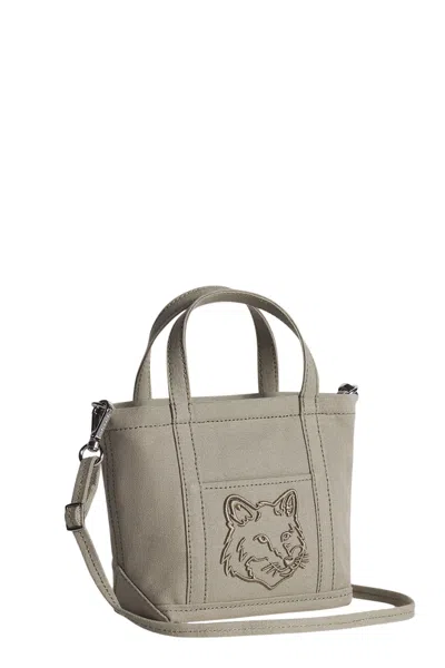Maison Kitsuné Maison Kitsun Fox Head Mini Tote In Gray