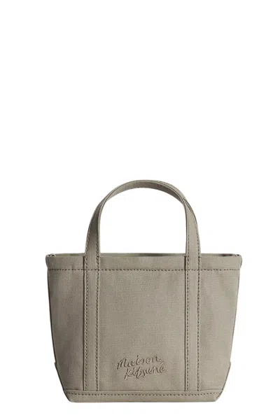 Maison Kitsuné Maison Kitsun Fox Head Mini Tote In Gray