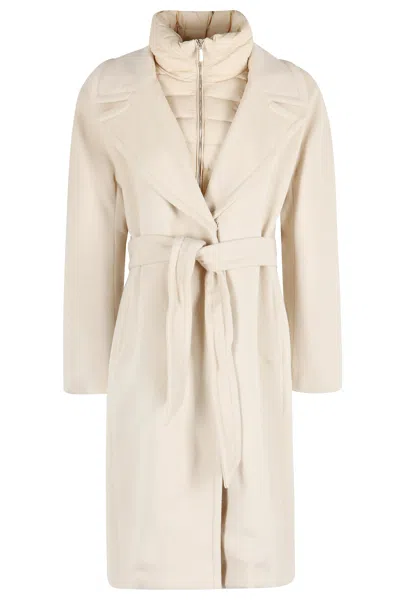 Moorer Long Quilted Jacket Belted Waist In Neutral