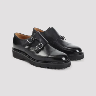 John Lobb Double Monk Strap Smooth Cap Toe Shoes In Black