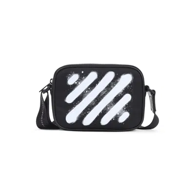 Off-white Black And White Diag Spray Polyamide Camera Bag In Black
