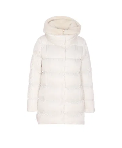Herno A-shape Down Jacket In Satin And Lady Alternative Fur Clothing In White