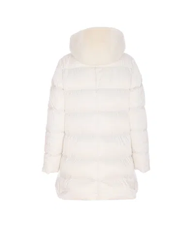 Herno A-shape Down Jacket In Satin And Lady Alternative Fur Clothing In White