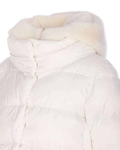 Herno A-shape Down Jacket In Satin And Lady Alternative Fur Clothing In White