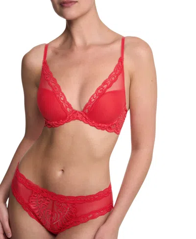 Natori Women's Feathers Lace Contour Underwire Plunge Bra 730023 In Red